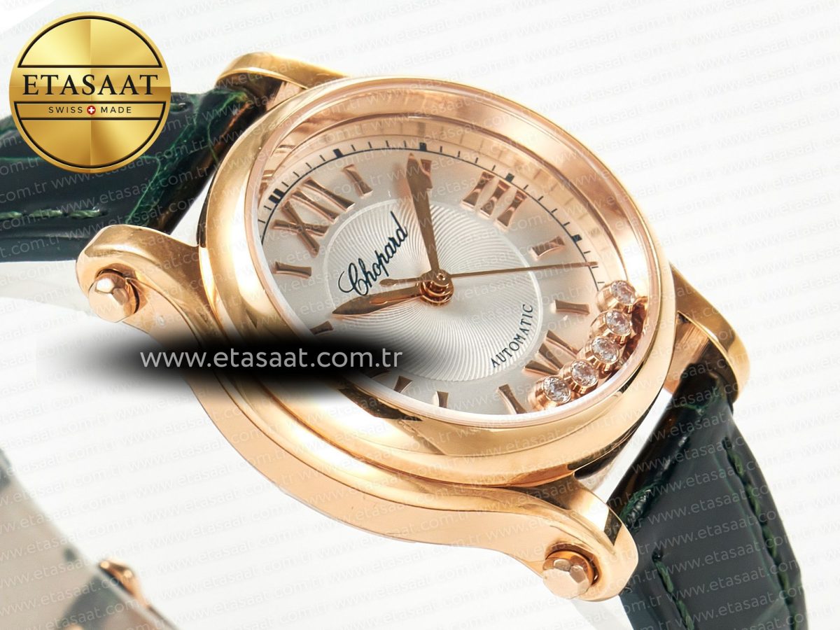 Chopard Happy Sports 30MM YF RG White Dial on Green Leather Strap A2892 - Görsel 7