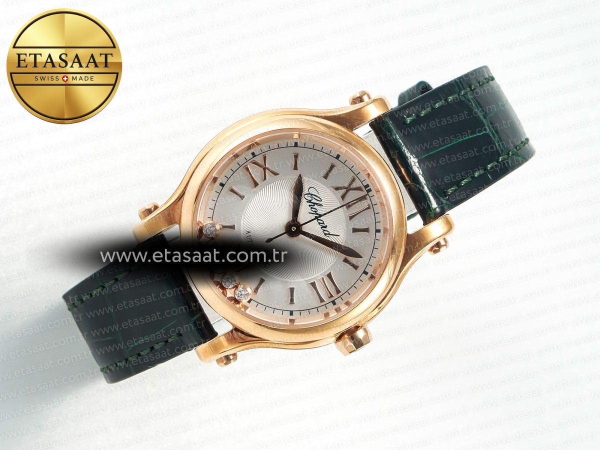 Chopard Happy Sports 30MM YF RG White Dial on Green Leather Strap A2892 - Görsel 8