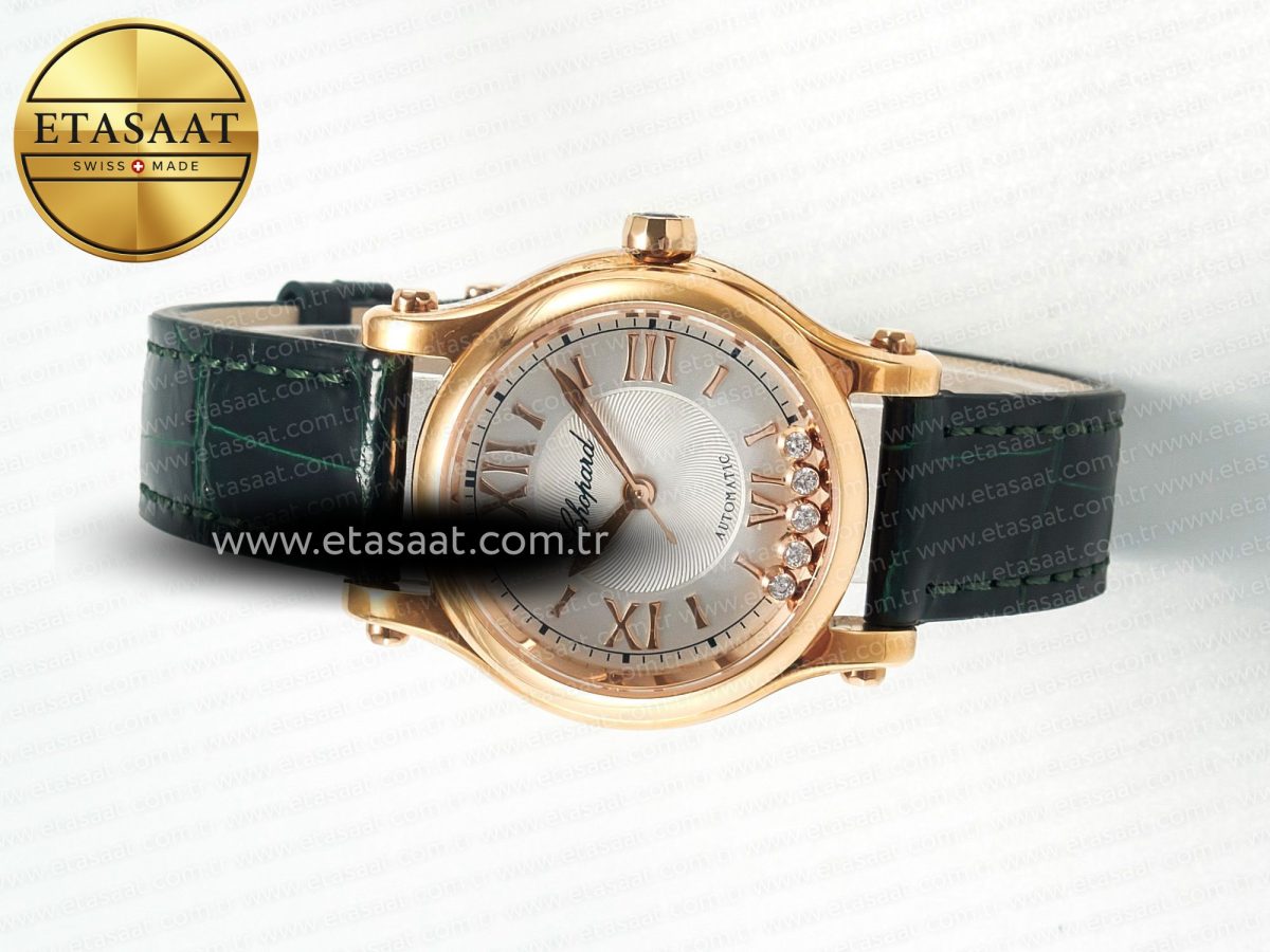 Chopard Happy Sports 30MM YF RG White Dial on Green Leather Strap A2892 - Görsel 9