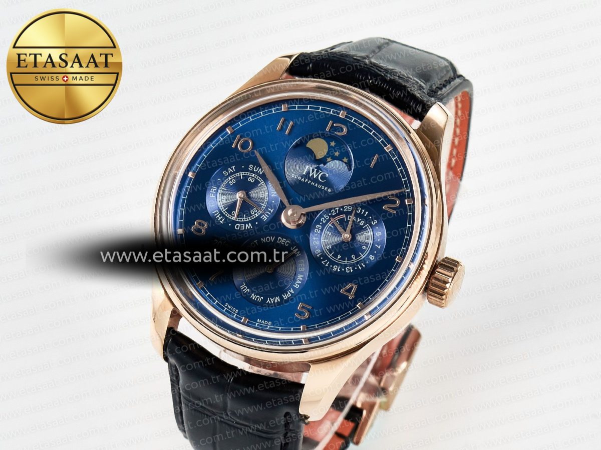 IWC IW5033 Portugieser Perpetual Calendar RG V9F 1:1 Best Edition Blue Dial on Black Leather Strap A52610 - Görsel 1