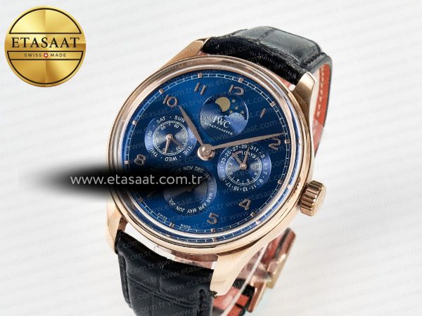 IWC IW5033 Portugieser Perpetual Calendar RG V9F 1:1 Best Edition Blue Dial on Black Leather Strap A52610