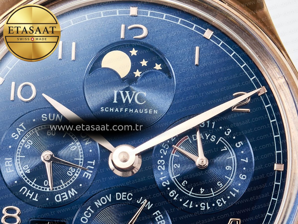 IWC IW5033 Portugieser Perpetual Calendar RG V9F 1:1 Best Edition Blue Dial on Black Leather Strap A52610 - Görsel 11
