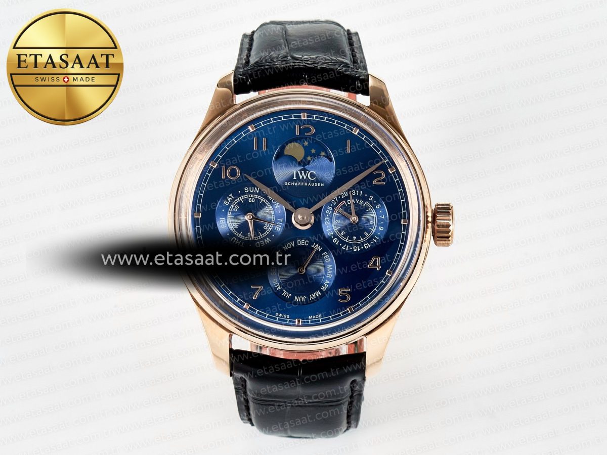 IWC IW5033 Portugieser Perpetual Calendar RG V9F 1:1 Best Edition Blue Dial on Black Leather Strap A52610 - Görsel 3