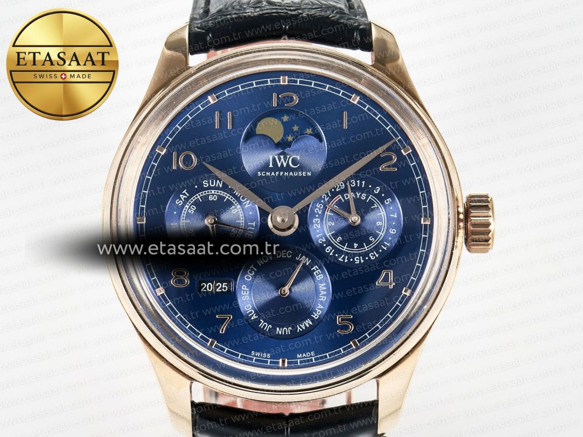 IWC IW5033 Portugieser Perpetual Calendar RG V9F 1:1 Best Edition Blue Dial on Black Leather Strap A52610 - Görsel 4