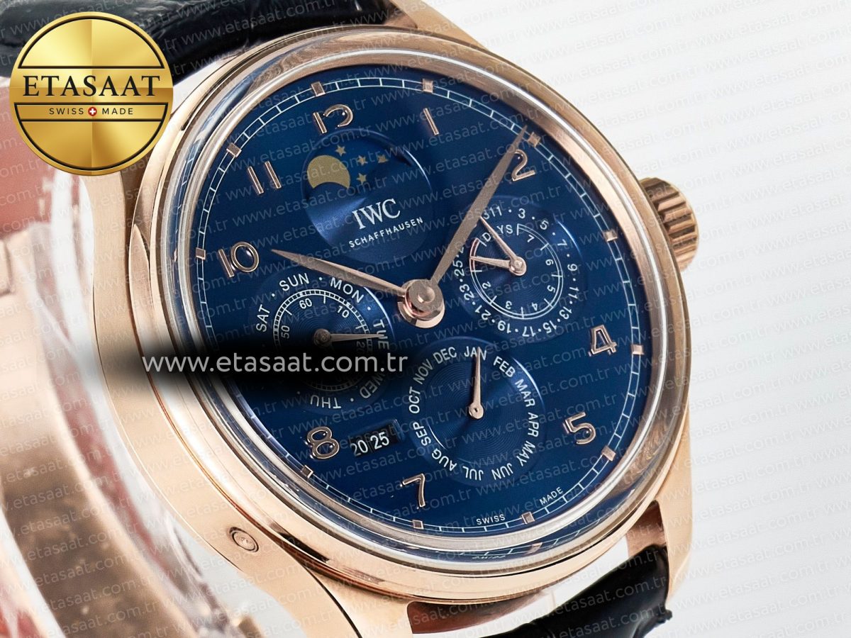 IWC IW5033 Portugieser Perpetual Calendar RG V9F 1:1 Best Edition Blue Dial on Black Leather Strap A52610 - Görsel 5