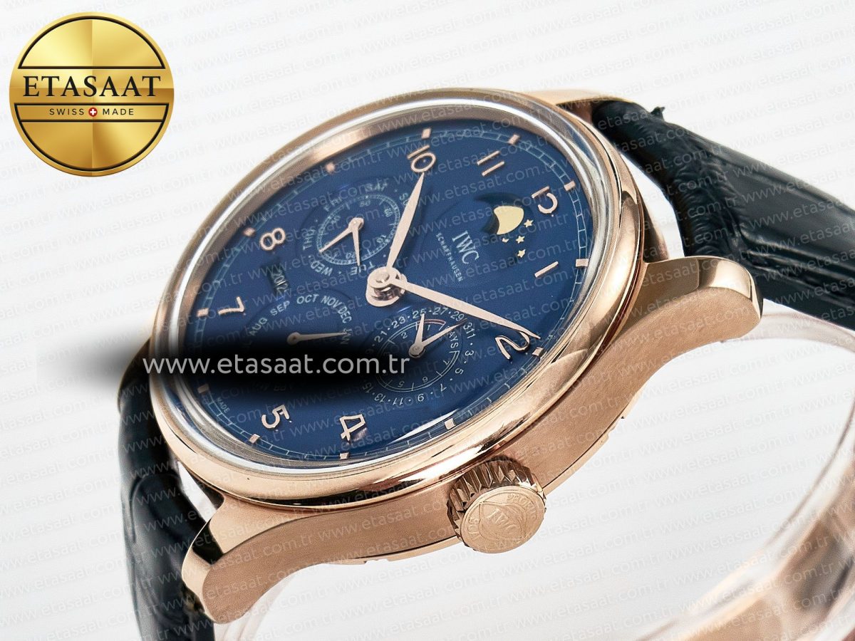 IWC IW5033 Portugieser Perpetual Calendar RG V9F 1:1 Best Edition Blue Dial on Black Leather Strap A52610 - Görsel 6