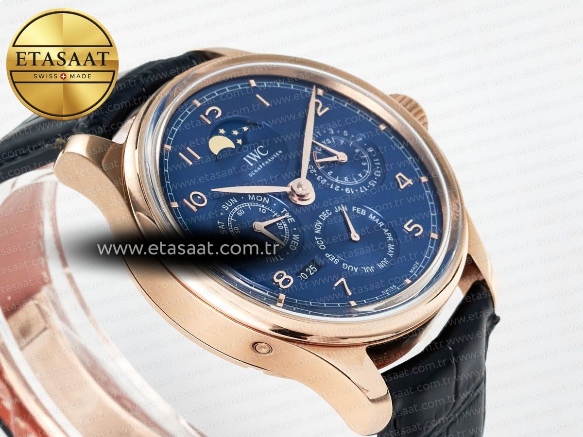 IWC IW5033 Portugieser Perpetual Calendar RG V9F 1:1 Best Edition Blue Dial on Black Leather Strap A52610 - Görsel 7