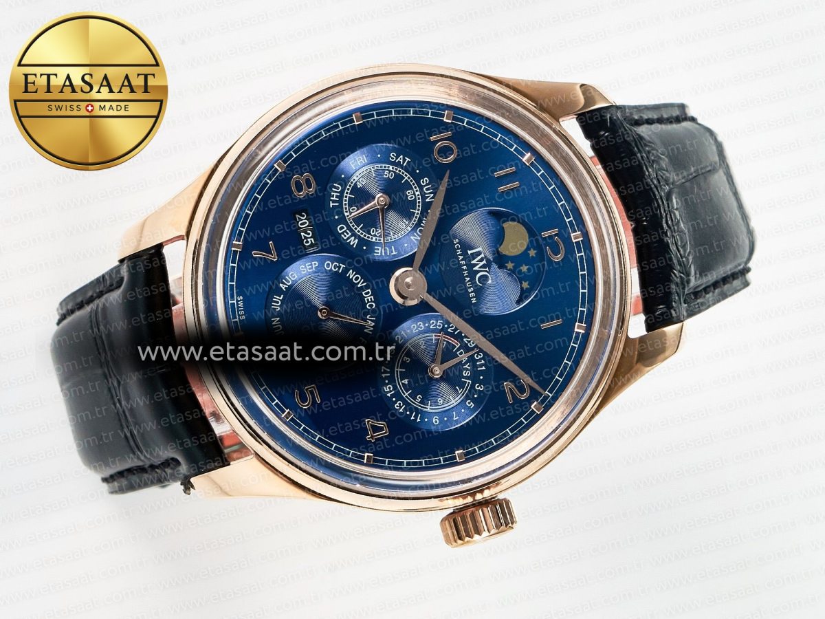 IWC IW5033 Portugieser Perpetual Calendar RG V9F 1:1 Best Edition Blue Dial on Black Leather Strap A52610 - Görsel 8