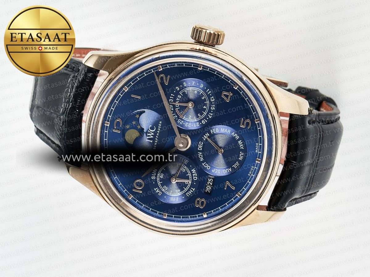 IWC IW5033 Portugieser Perpetual Calendar RG V9F 1:1 Best Edition Blue Dial on Black Leather Strap A52610 - Görsel 9