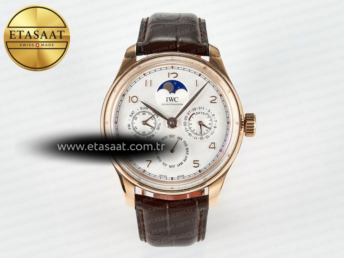 IWC IW5033 Portugieser Perpetual Calendar Best Edition White Dial on Brown Leather Strap A52610 - Görsel 3