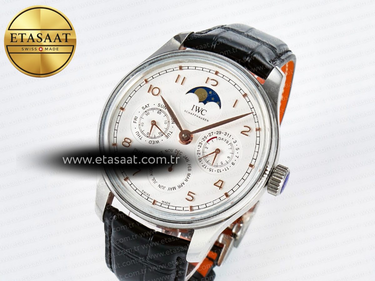 IWC IW5033 Portugieser Perpetual Calendar SS V9F 1:1 Best Edition White Dial on Black Leather Strap A52610 - Görsel 1