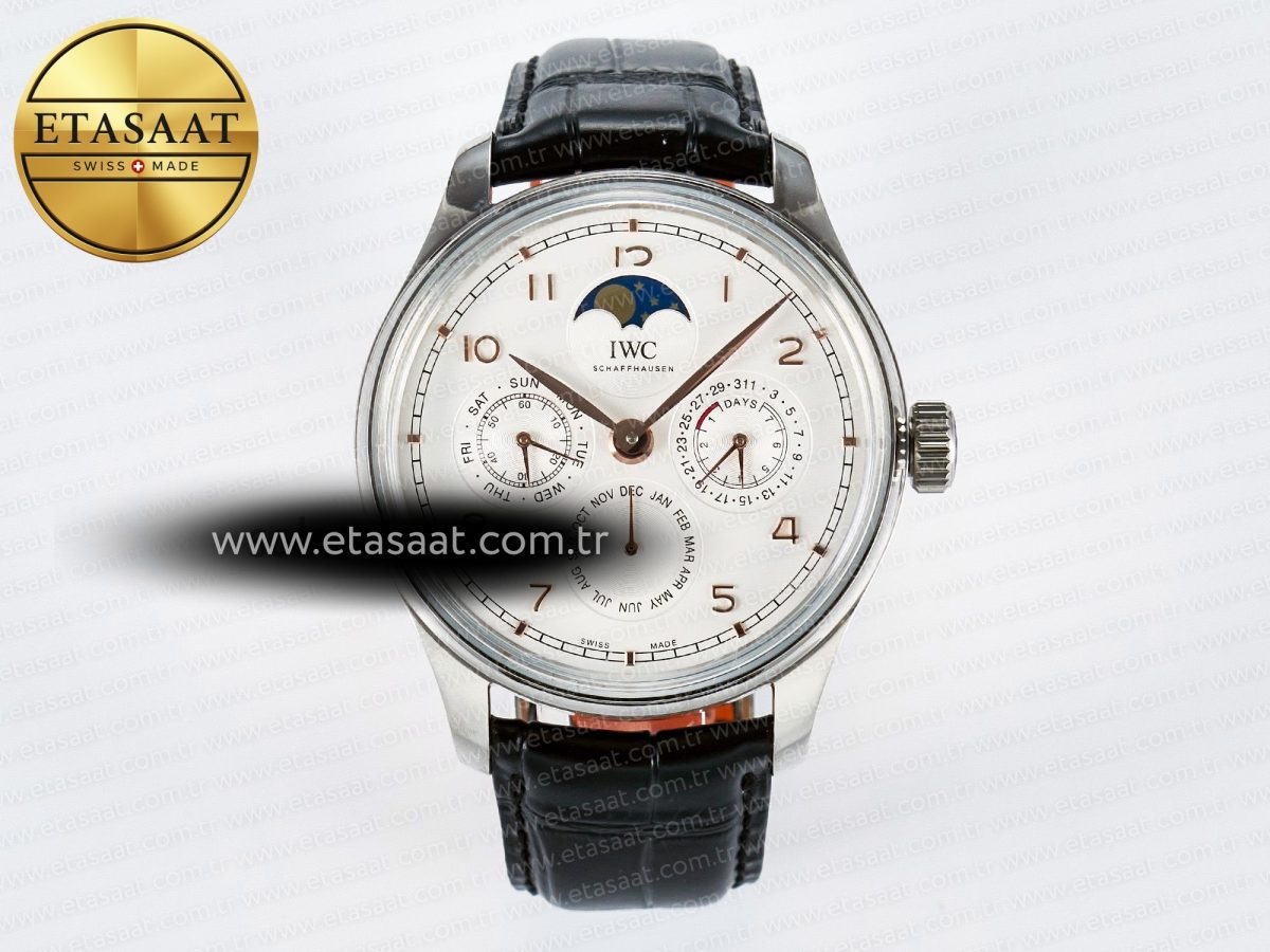 IWC IW5033 Portugieser Perpetual Calendar SS V9F 1:1 Best Edition White Dial on Black Leather Strap A52610 - Görsel 3