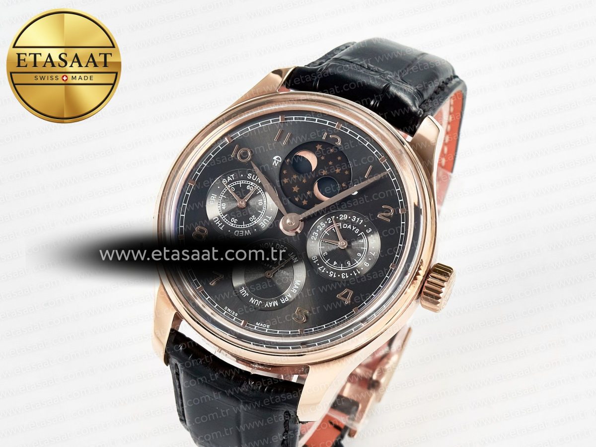 IWC IW5034 Portugieser Perpetual Calendar RG V9F 1:1 Best Edition Black Dial on Black Leather Strap A52610 - Görsel 2