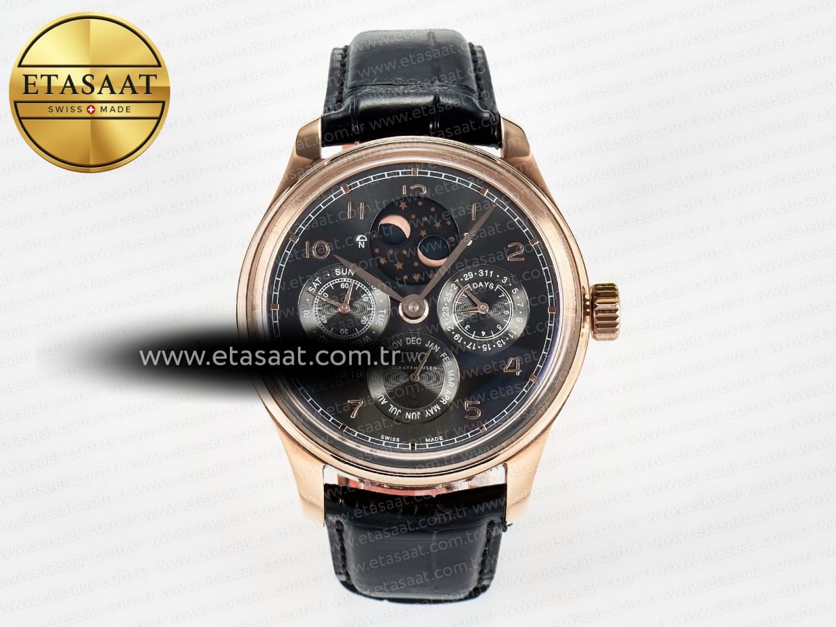 IWC IW5034 Portugieser Perpetual Calendar RG V9F 1:1 Best Edition Black Dial on Black Leather Strap A52610 - Görsel 3