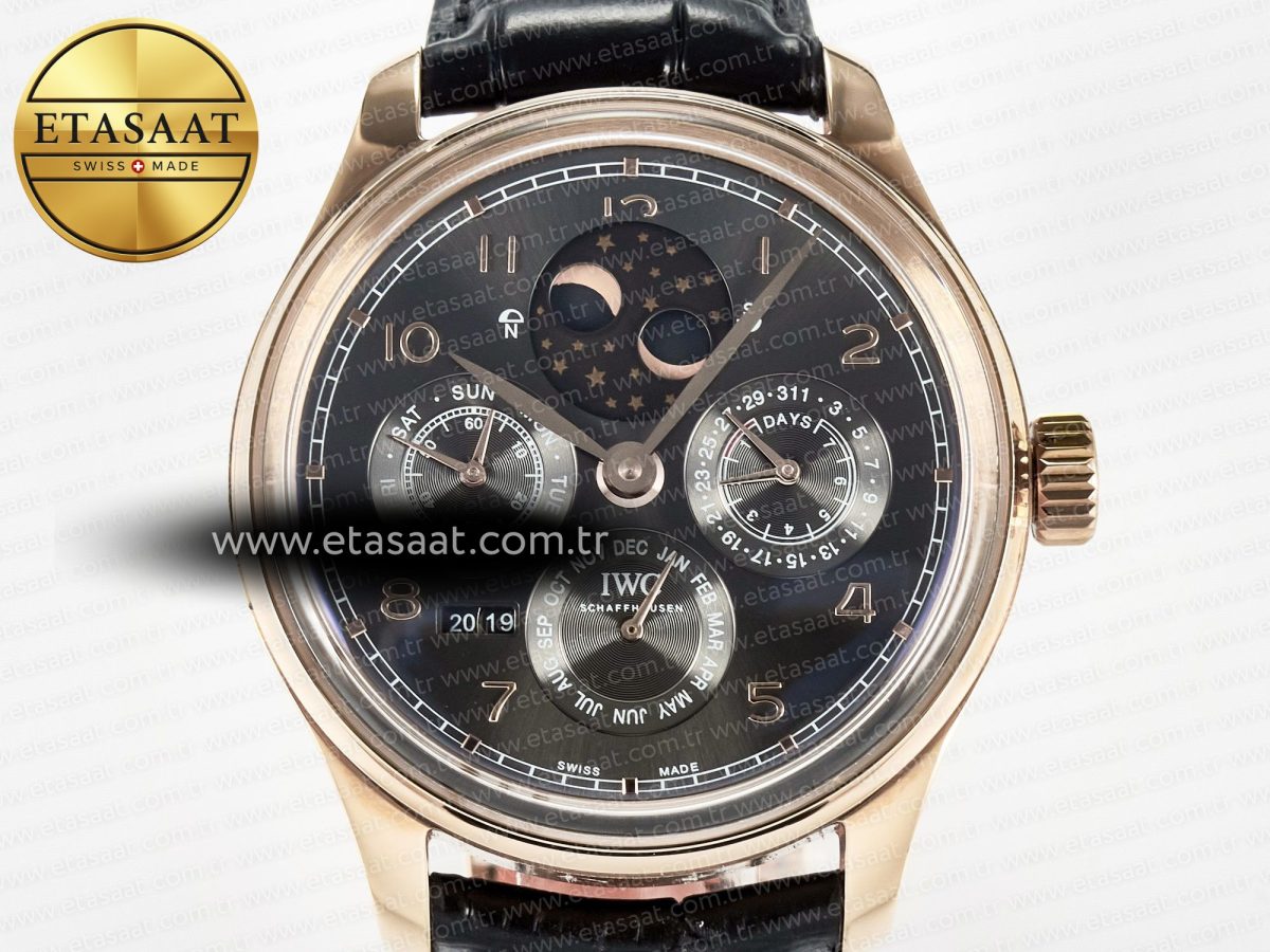 IWC IW5034 Portugieser Perpetual Calendar RG V9F 1:1 Best Edition Black Dial on Black Leather Strap A52610 - Görsel 4