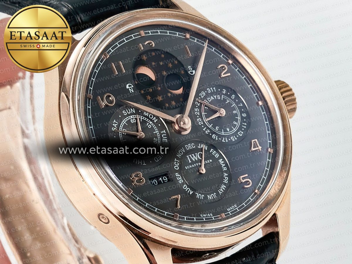 IWC IW5034 Portugieser Perpetual Calendar RG V9F 1:1 Best Edition Black Dial on Black Leather Strap A52610 - Görsel 5
