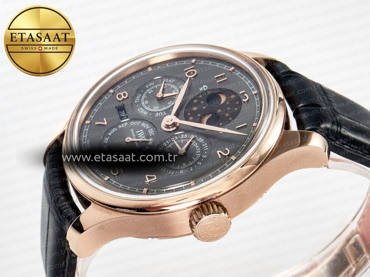 IWC IW5034 Portugieser Perpetual Calendar RG V9F 1:1 Best Edition Black Dial on Black Leather Strap A52610 - Görsel 6