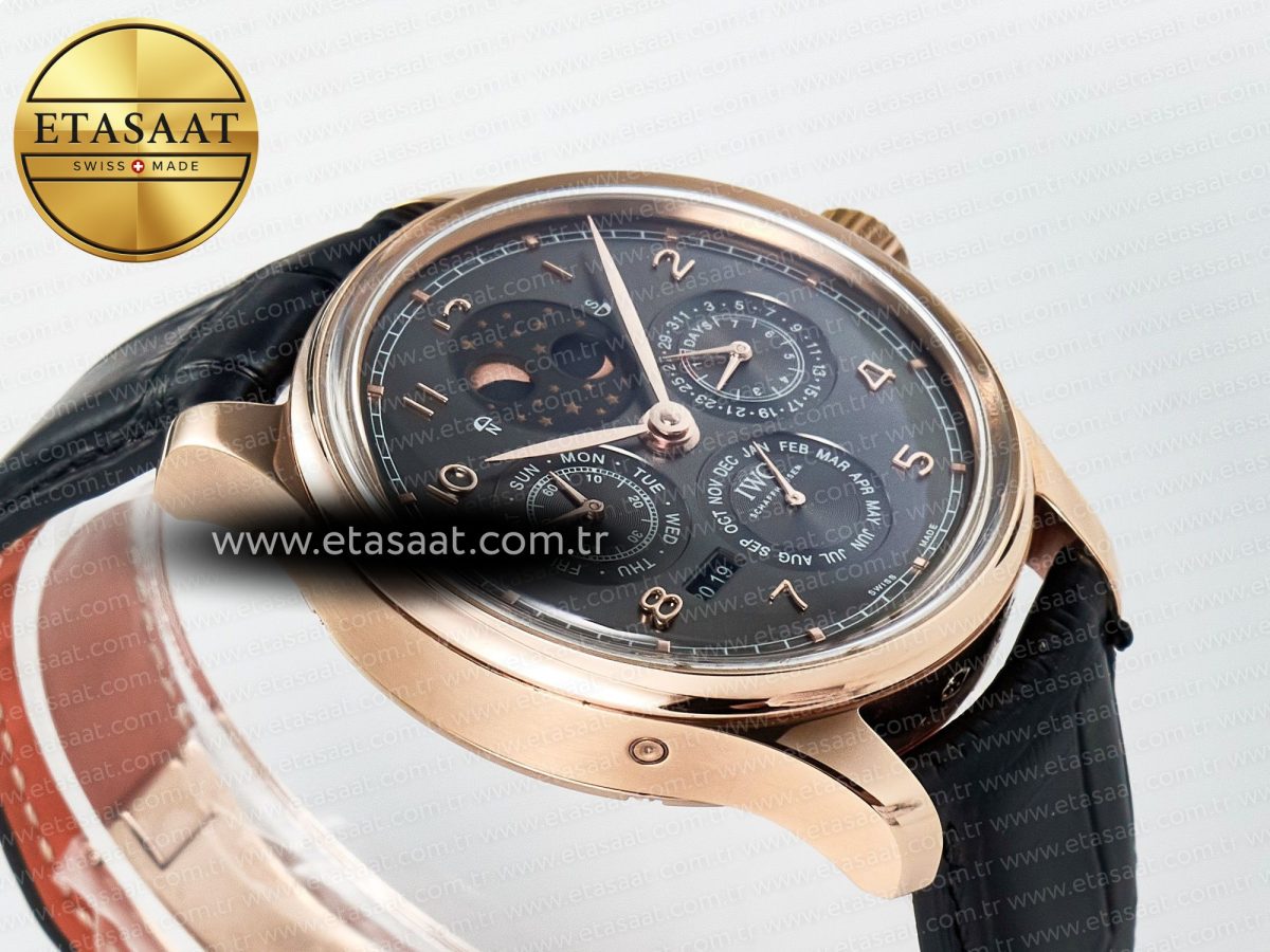 IWC IW5034 Portugieser Perpetual Calendar RG V9F 1:1 Best Edition Black Dial on Black Leather Strap A52610 - Görsel 7