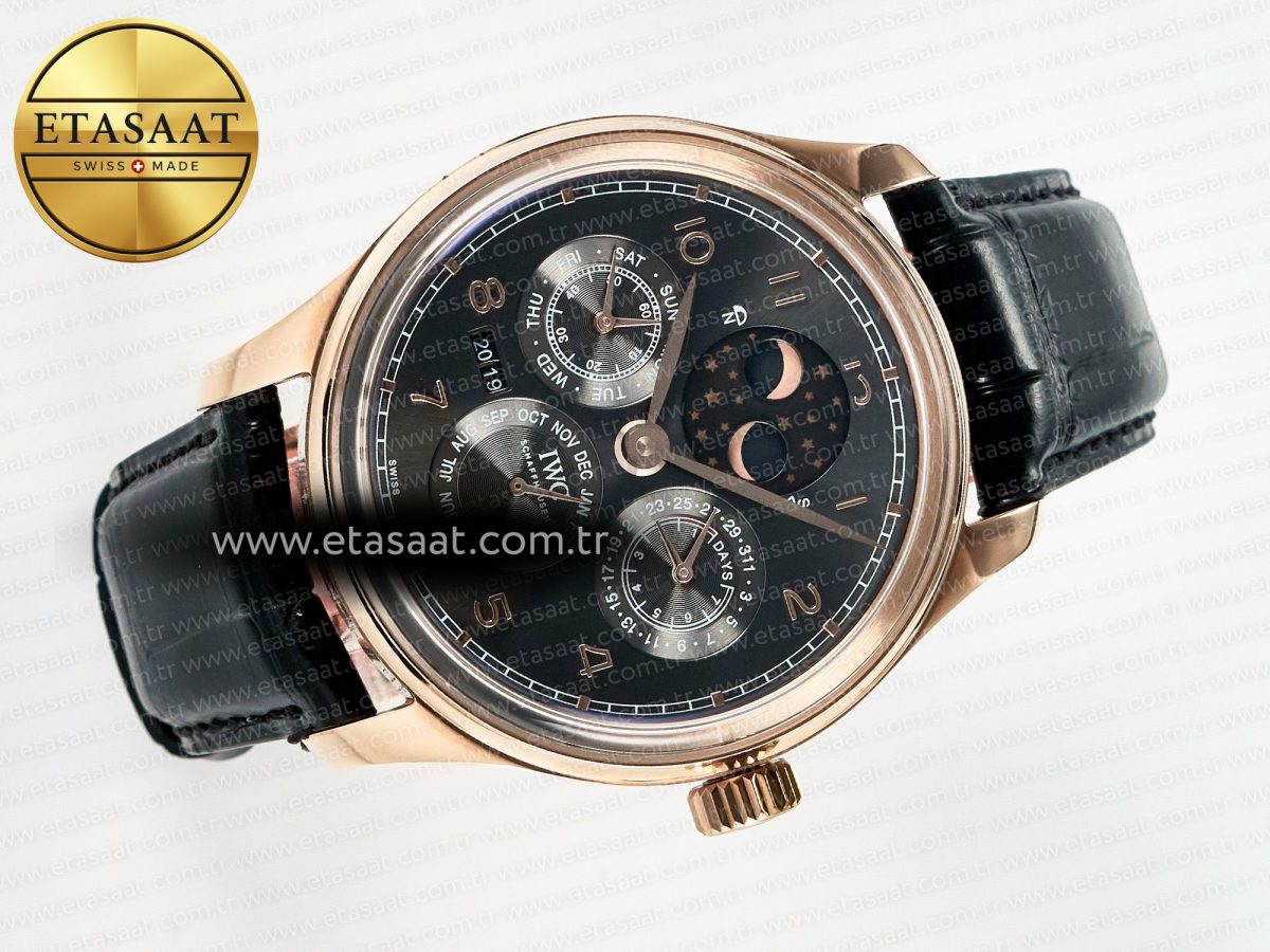 IWC IW5034 Portugieser Perpetual Calendar RG V9F 1:1 Best Edition Black Dial on Black Leather Strap A52610 - Görsel 8