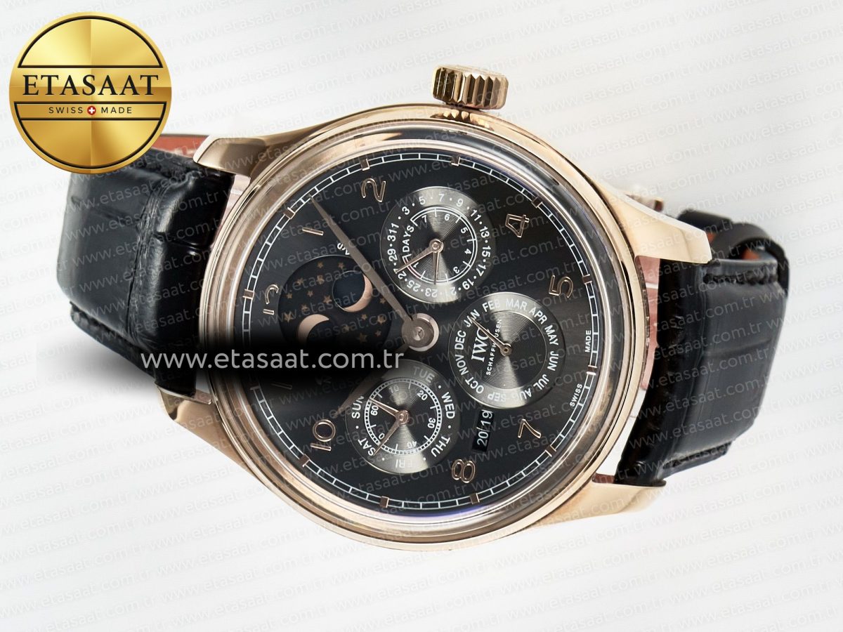 IWC IW5034 Portugieser Perpetual Calendar RG V9F 1:1 Best Edition Black Dial on Black Leather Strap A52610 - Görsel 9