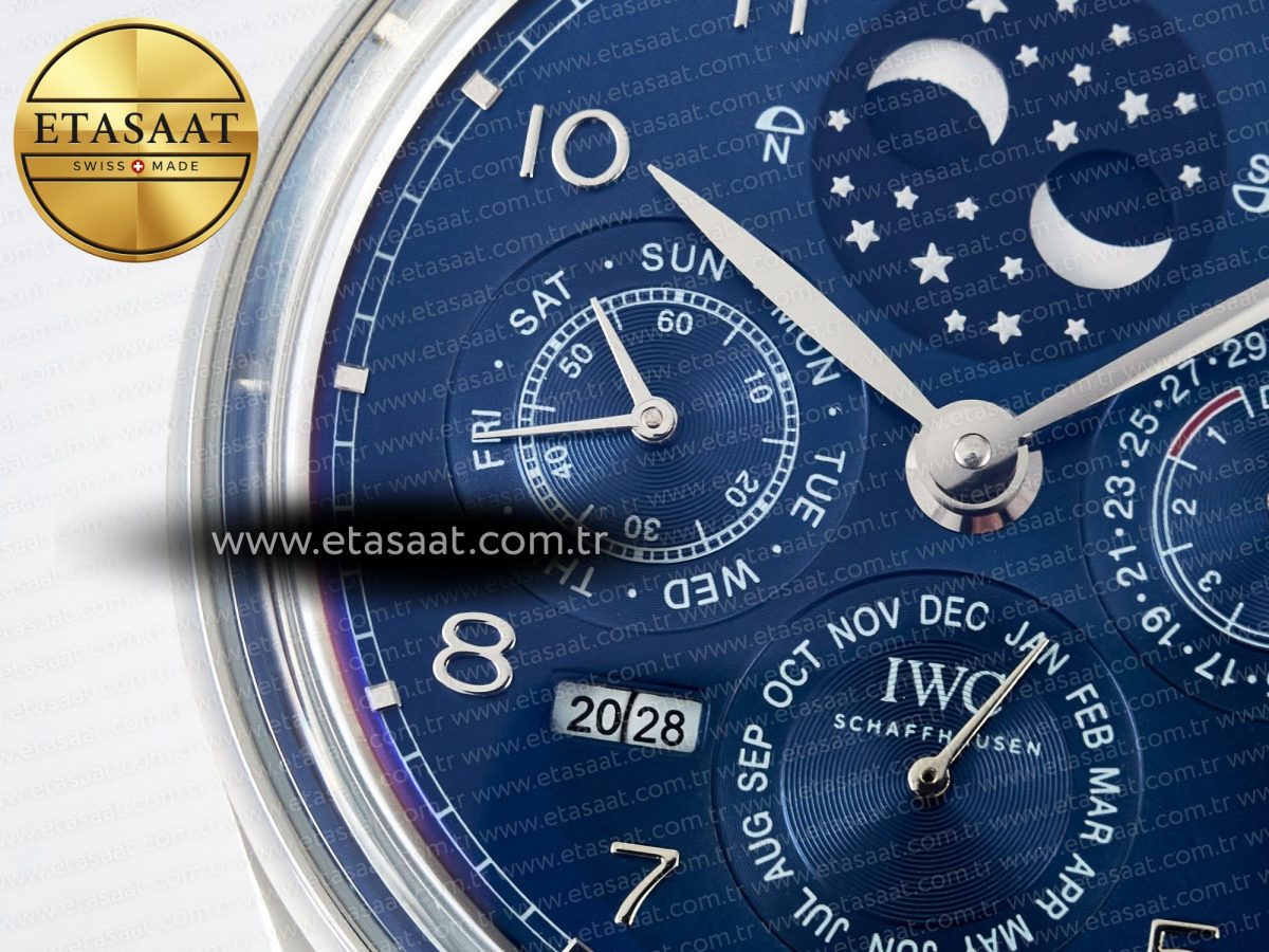 IWC IW5034 Portugieser Perpetual Calendar SS V9F 1:1 Best Edition Blue Dial on Black Leather Strap A52610 - Görsel 10