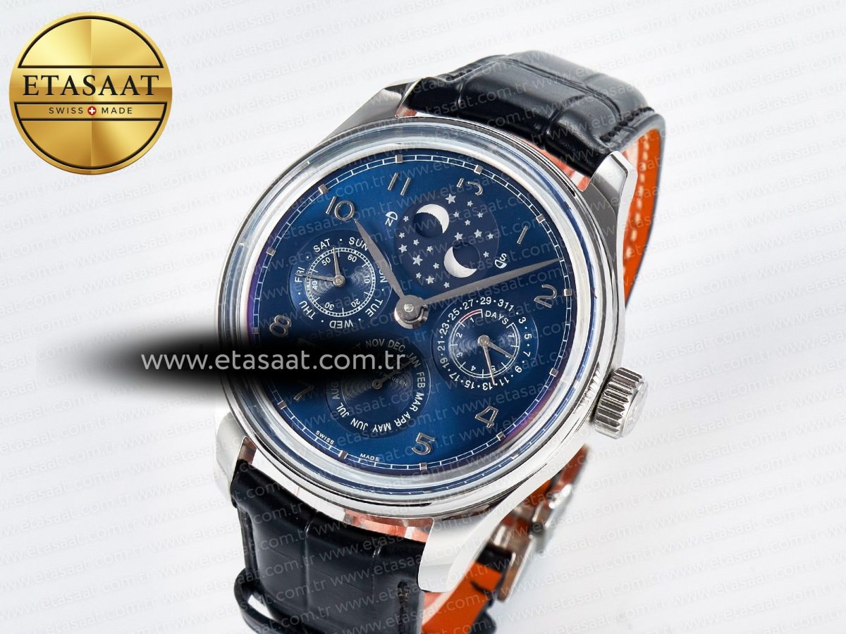 IWC IW5034 Portugieser Perpetual Calendar SS V9F 1:1 Best Edition Blue Dial on Black Leather Strap A52610 - Görsel 2