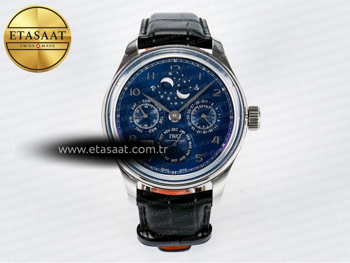 IWC IW5034 Portugieser Perpetual Calendar SS V9F 1:1 Best Edition Blue Dial on Black Leather Strap A52610 - Görsel 3