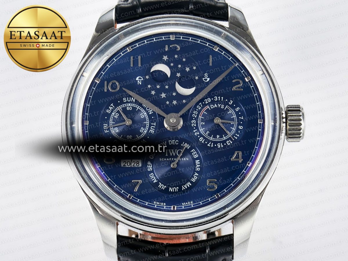 IWC IW5034 Portugieser Perpetual Calendar SS V9F 1:1 Best Edition Blue Dial on Black Leather Strap A52610 - Görsel 4