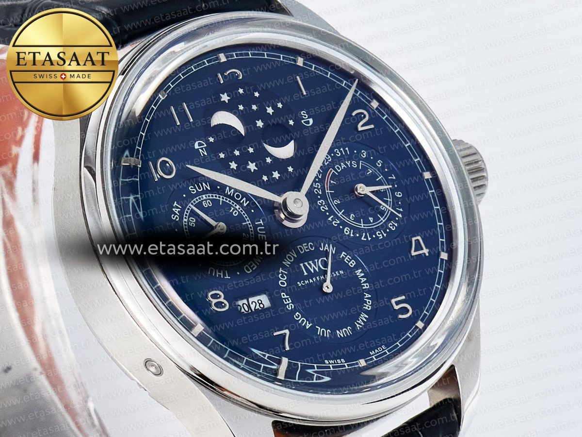 IWC IW5034 Portugieser Perpetual Calendar SS V9F 1:1 Best Edition Blue Dial on Black Leather Strap A52610 - Görsel 5