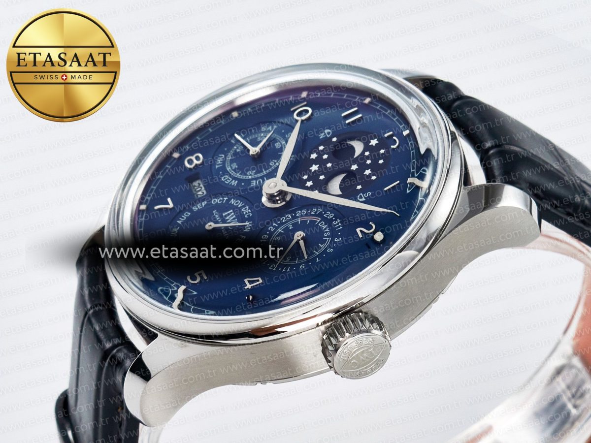 IWC IW5034 Portugieser Perpetual Calendar SS V9F 1:1 Best Edition Blue Dial on Black Leather Strap A52610 - Görsel 6
