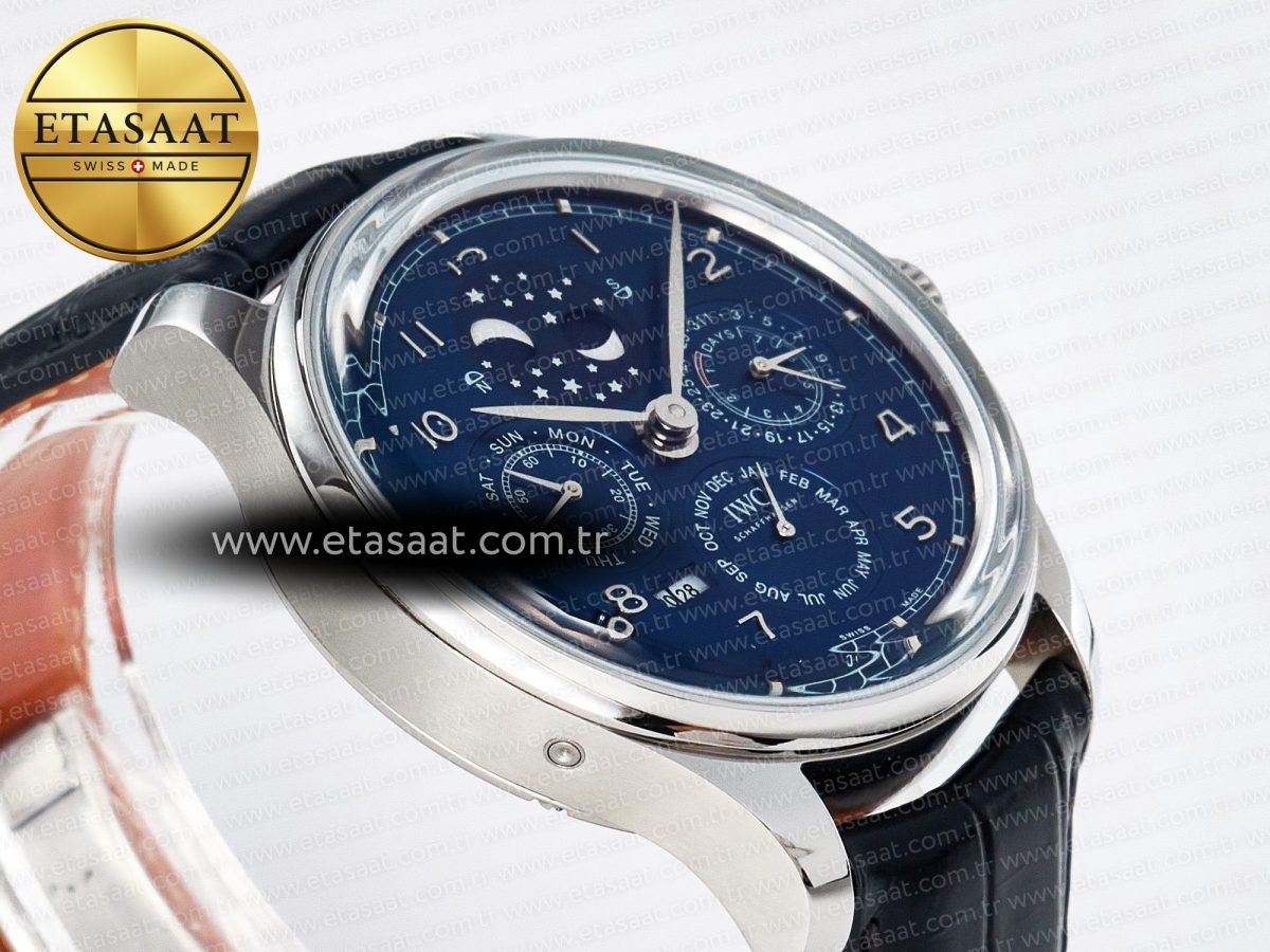 IWC IW5034 Portugieser Perpetual Calendar SS V9F 1:1 Best Edition Blue Dial on Black Leather Strap A52610 - Görsel 7