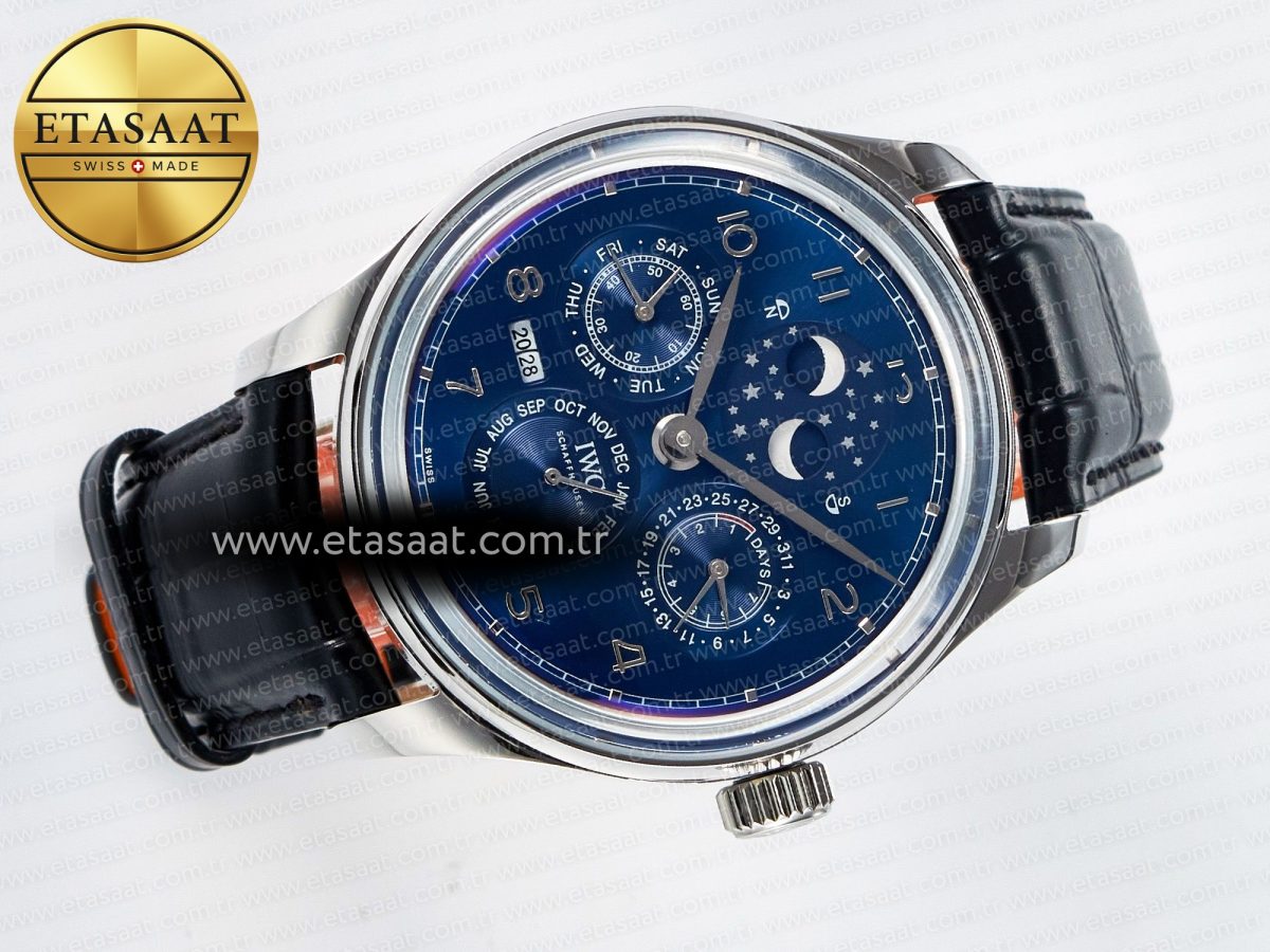 IWC IW5034 Portugieser Perpetual Calendar SS V9F 1:1 Best Edition Blue Dial on Black Leather Strap A52610 - Görsel 8