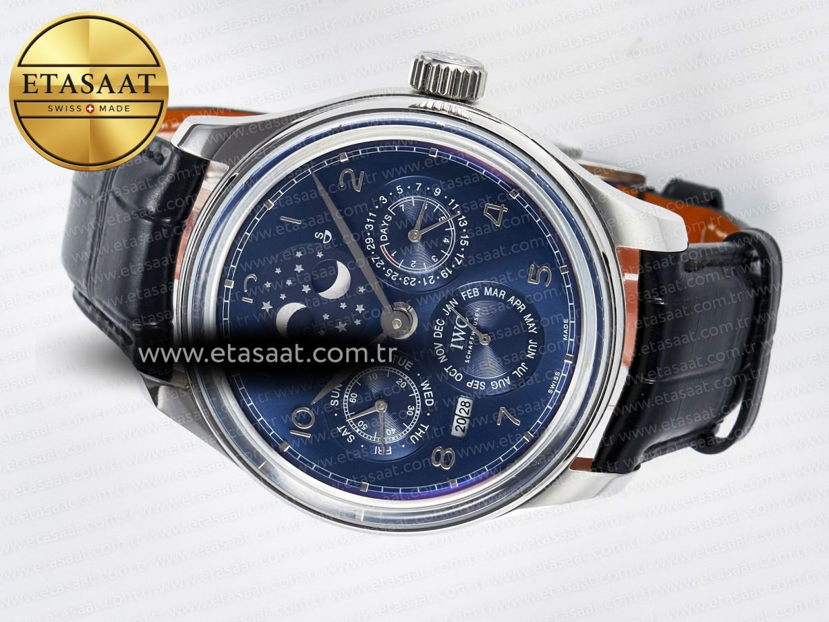 IWC IW5034 Portugieser Perpetual Calendar SS V9F 1:1 Best Edition Blue Dial on Black Leather Strap A52610 - Görsel 9