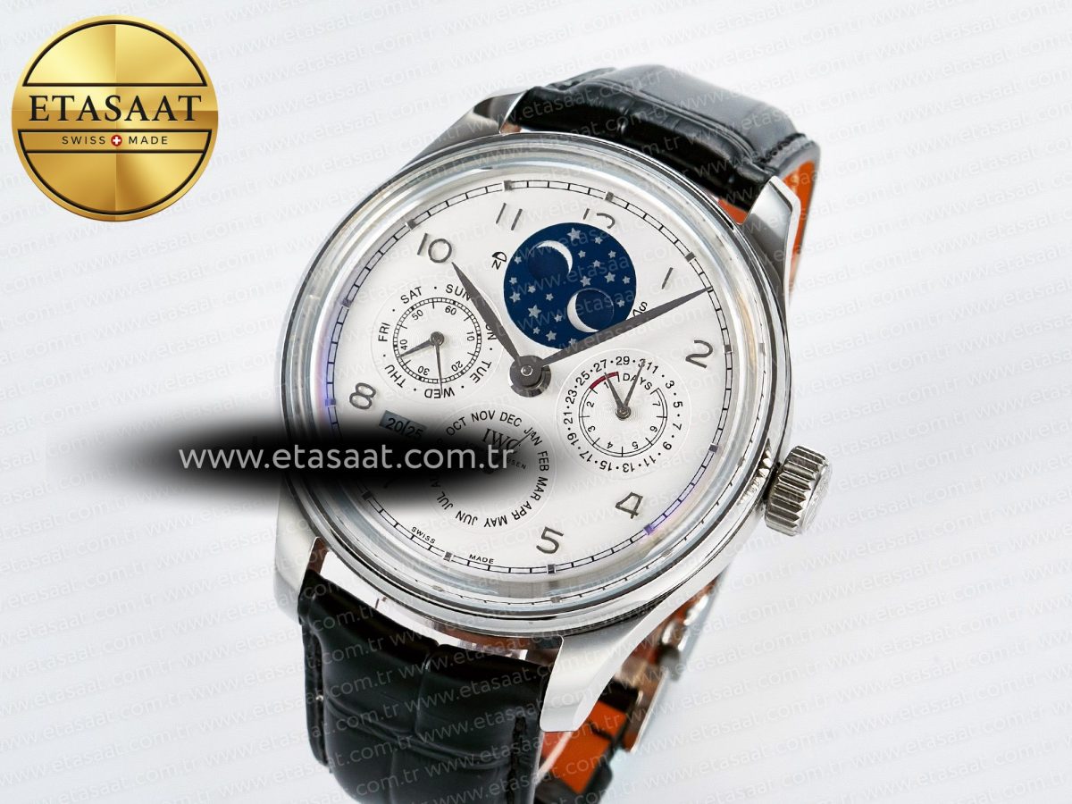 IWC IW5034 Portugieser Perpetual Calendar SS V9F 1:1 Best Edition White Dial on Black Leather Strap A52610 - Görsel 1