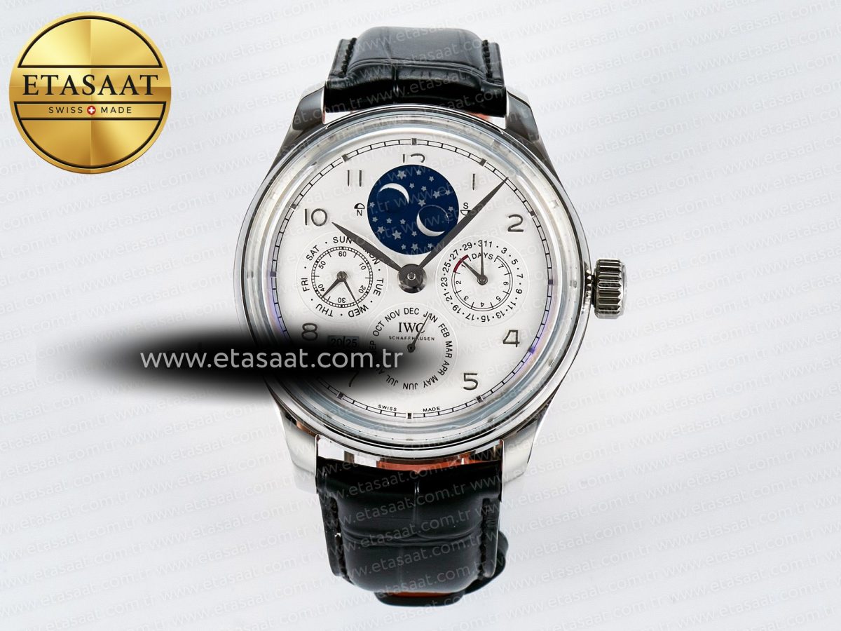 IWC IW5034 Portugieser Perpetual Calendar SS V9F 1:1 Best Edition White Dial on Black Leather Strap A52610 - Görsel 3