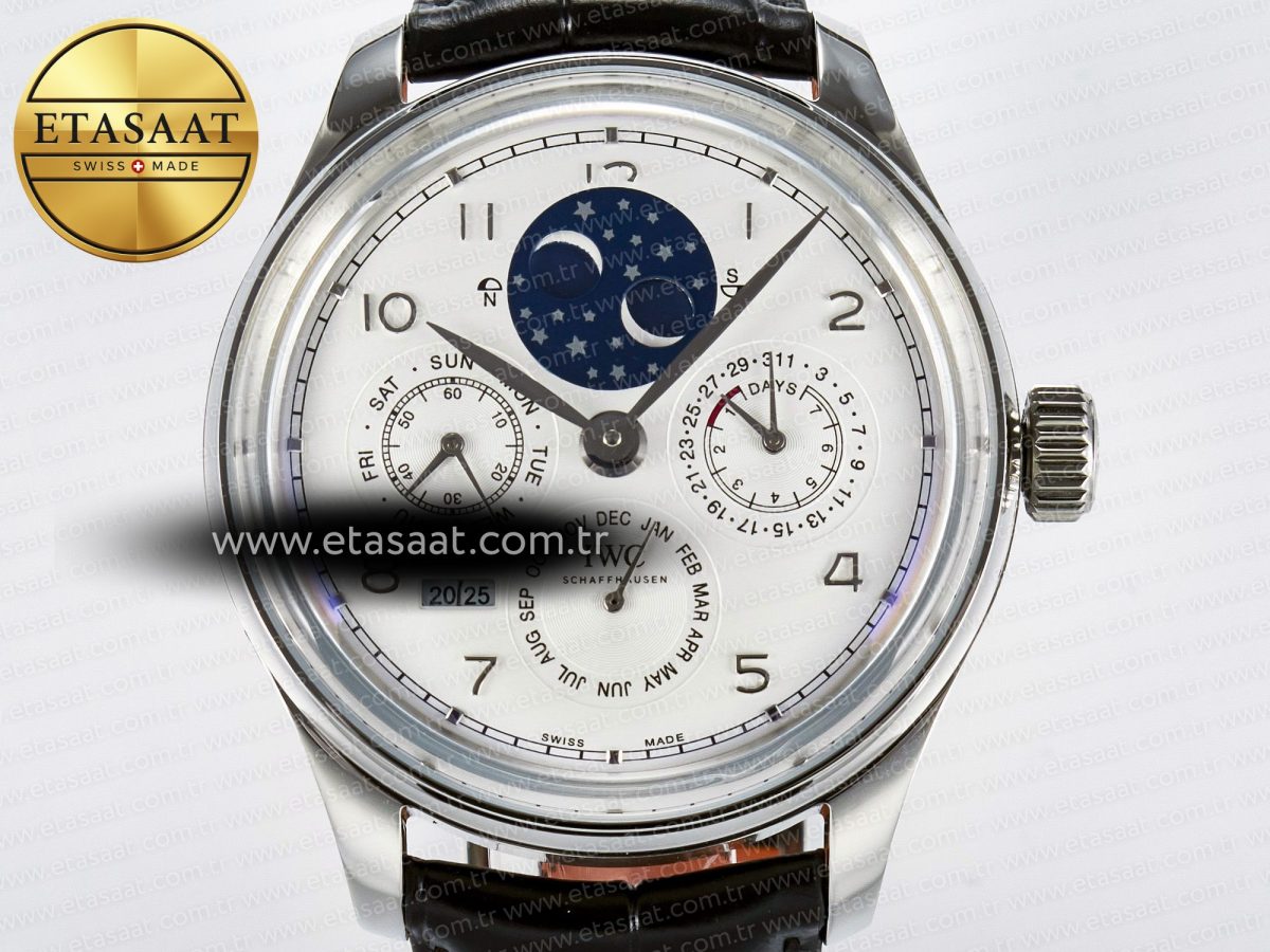 IWC IW5034 Portugieser Perpetual Calendar SS V9F 1:1 Best Edition White Dial on Black Leather Strap A52610 - Görsel 4