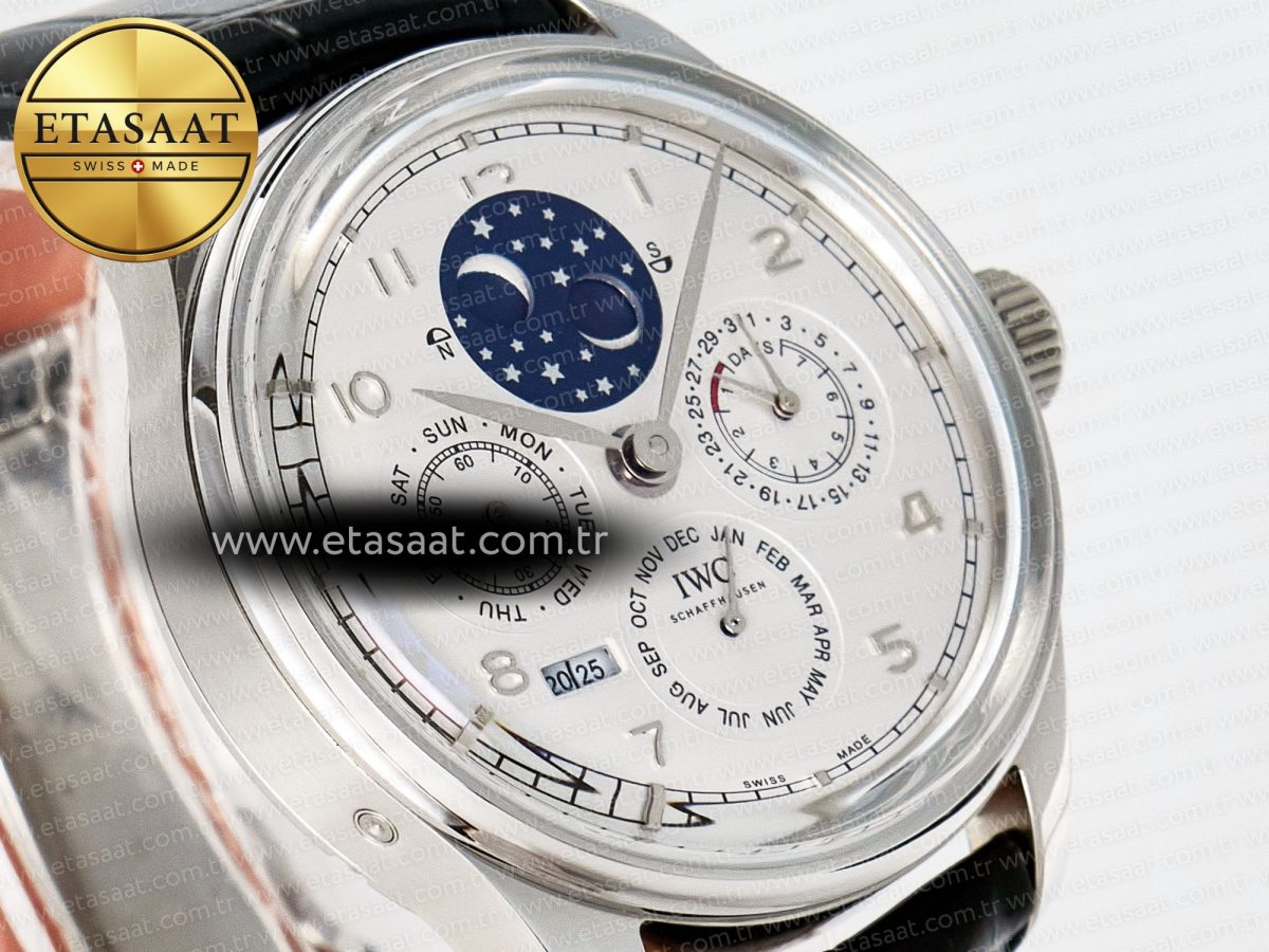 IWC IW5034 Portugieser Perpetual Calendar SS V9F 1:1 Best Edition White Dial on Black Leather Strap A52610 - Görsel 5