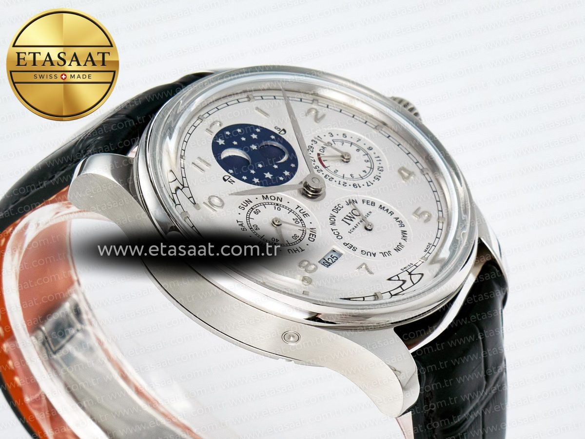 IWC IW5034 Portugieser Perpetual Calendar SS V9F 1:1 Best Edition White Dial on Black Leather Strap A52610 - Görsel 7