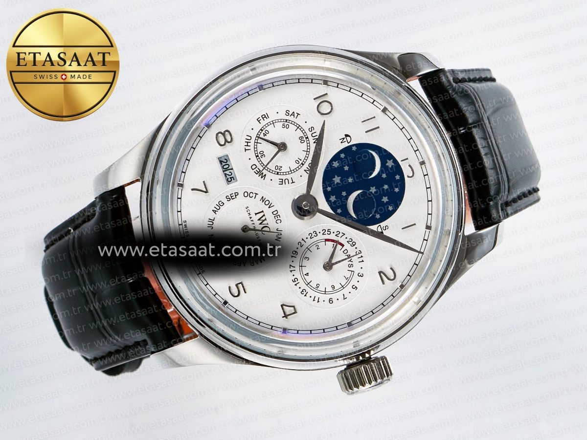 IWC IW5034 Portugieser Perpetual Calendar SS V9F 1:1 Best Edition White Dial on Black Leather Strap A52610 - Görsel 8