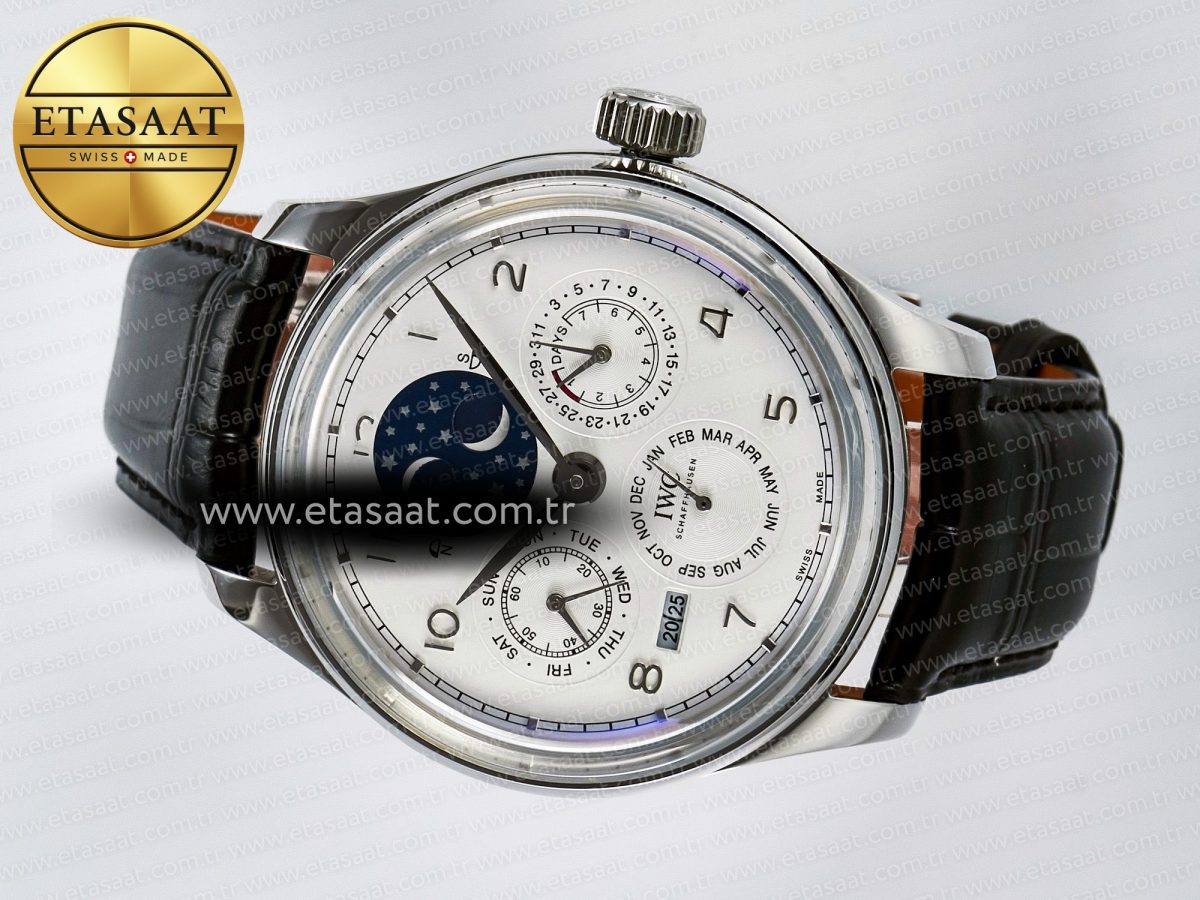 IWC IW5034 Portugieser Perpetual Calendar SS V9F 1:1 Best Edition White Dial on Black Leather Strap A52610 - Görsel 9