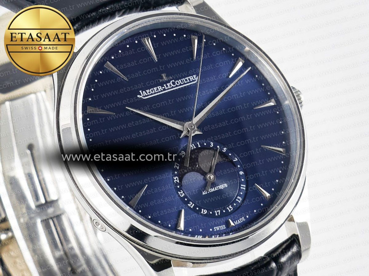 Jaeger Lecoultre Master Ultra Thin Moon 1368420 SS Z+F 1:1 Best Edition Blue Dial on Black Leather Strap SA925 Super Clone - Görsel 5