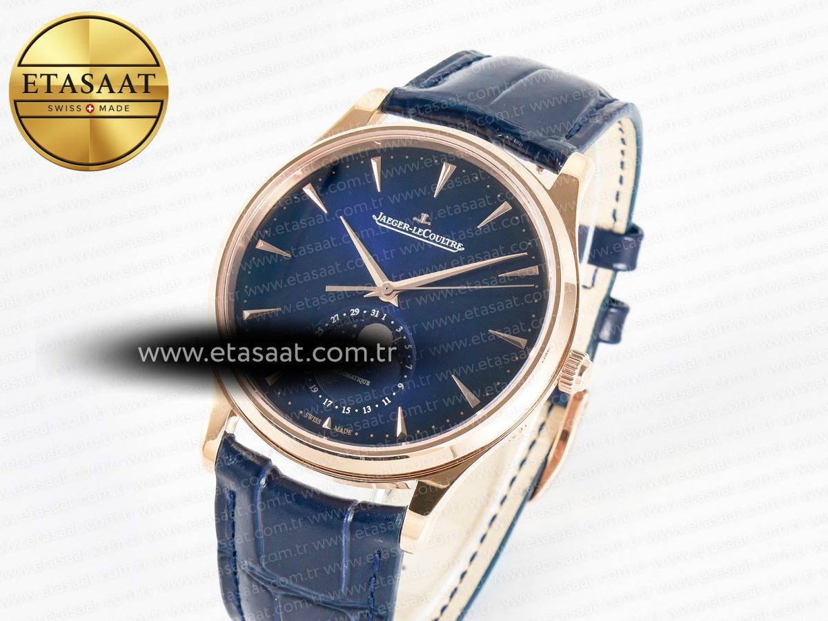 Jaeger Lecoultre Master Ultra Thin Moon RG Z+F 1:1 Best Edition Blue Dial on Blue Leather Strap SA925 Super Clone - Görsel 2