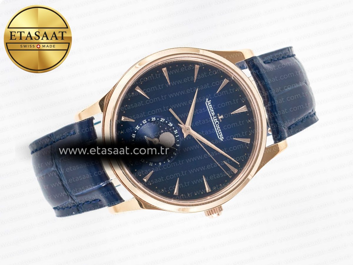 Jaeger Lecoultre Master Ultra Thin Moon RG Z+F 1:1 Best Edition Blue Dial on Blue Leather Strap SA925 Super Clone - Görsel 8