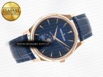 Jaeger Lecoultre Master Ultra Thin Moon RG Z+F 1:1 Best Edition Blue Dial on Blue Leather Strap SA925 Super Clone - Görsel 8