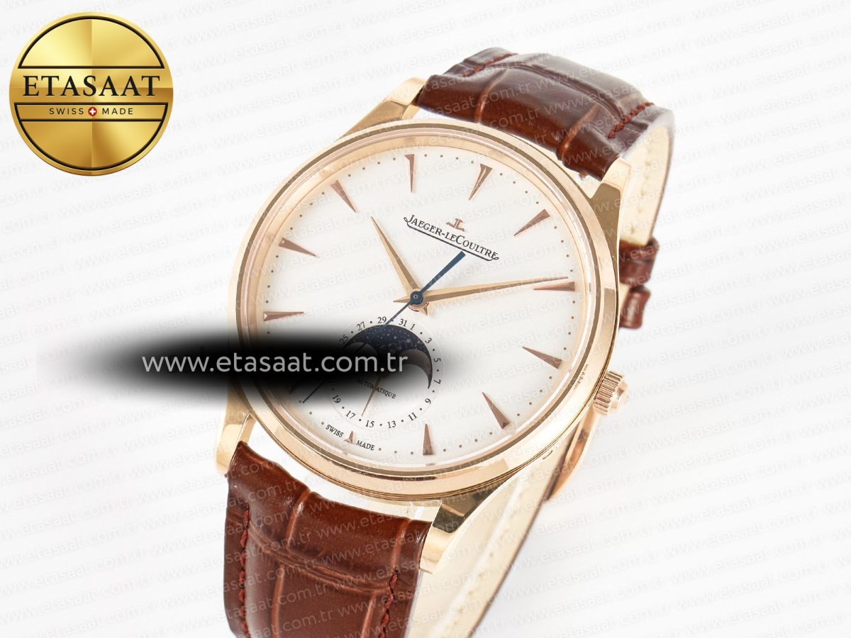 Jaeger Lecoultre Master Ultra Thin Moon RG Z+F 1:1 Best Edition White Dial on Brown Leather Strap A925 - Görsel 1