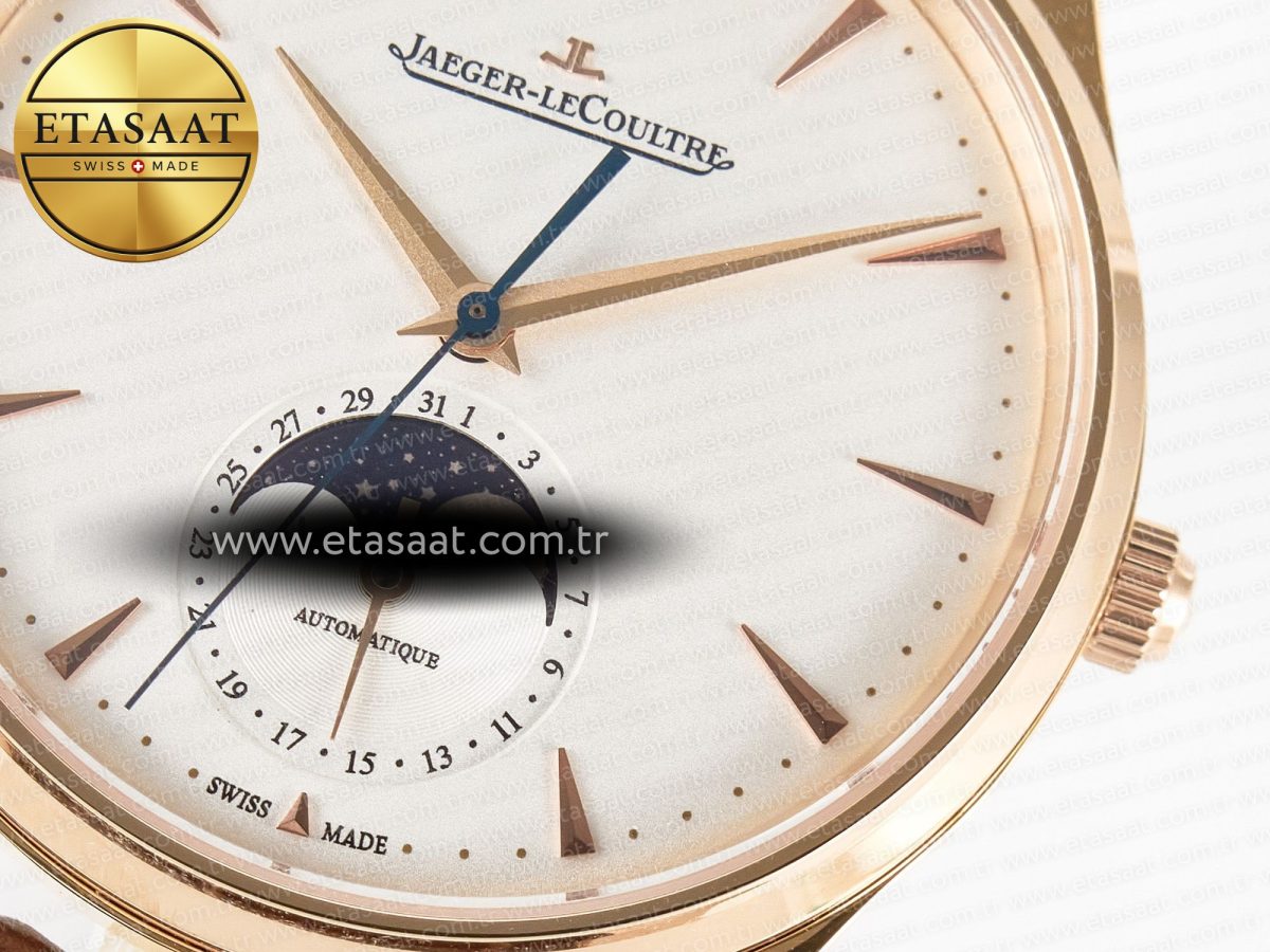 Jaeger Lecoultre Master Ultra Thin Moon RG Z+F 1:1 Best Edition White Dial on Brown Leather Strap A925 - Görsel 11