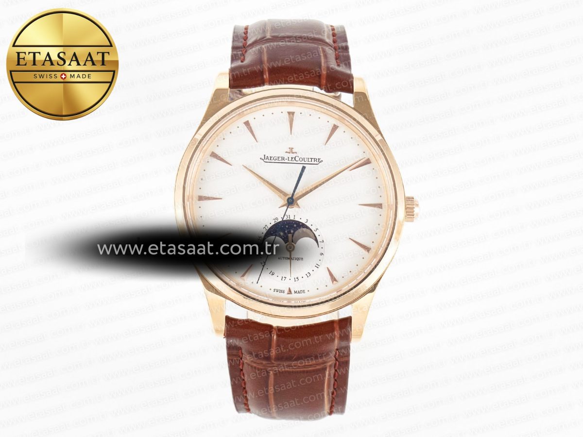 Jaeger Lecoultre Master Ultra Thin Moon RG Z+F 1:1 Best Edition White Dial on Brown Leather Strap A925 - Görsel 3