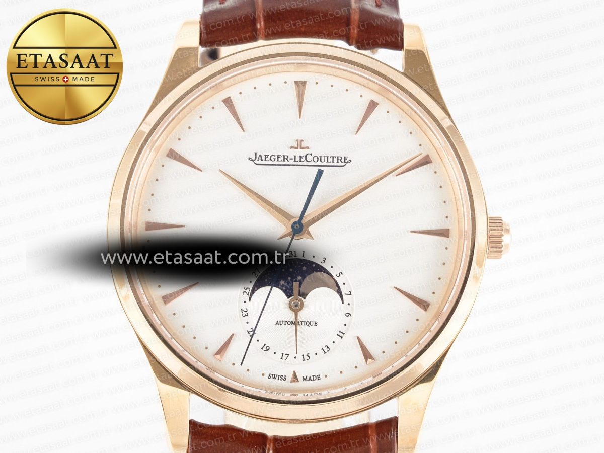 Jaeger Lecoultre Master Ultra Thin Moon RG Z+F 1:1 Best Edition White Dial on Brown Leather Strap A925 - Görsel 4