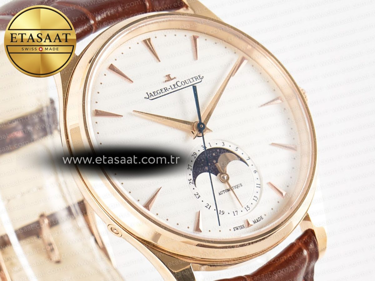 Jaeger Lecoultre Master Ultra Thin Moon RG Z+F 1:1 Best Edition White Dial on Brown Leather Strap A925 - Görsel 5