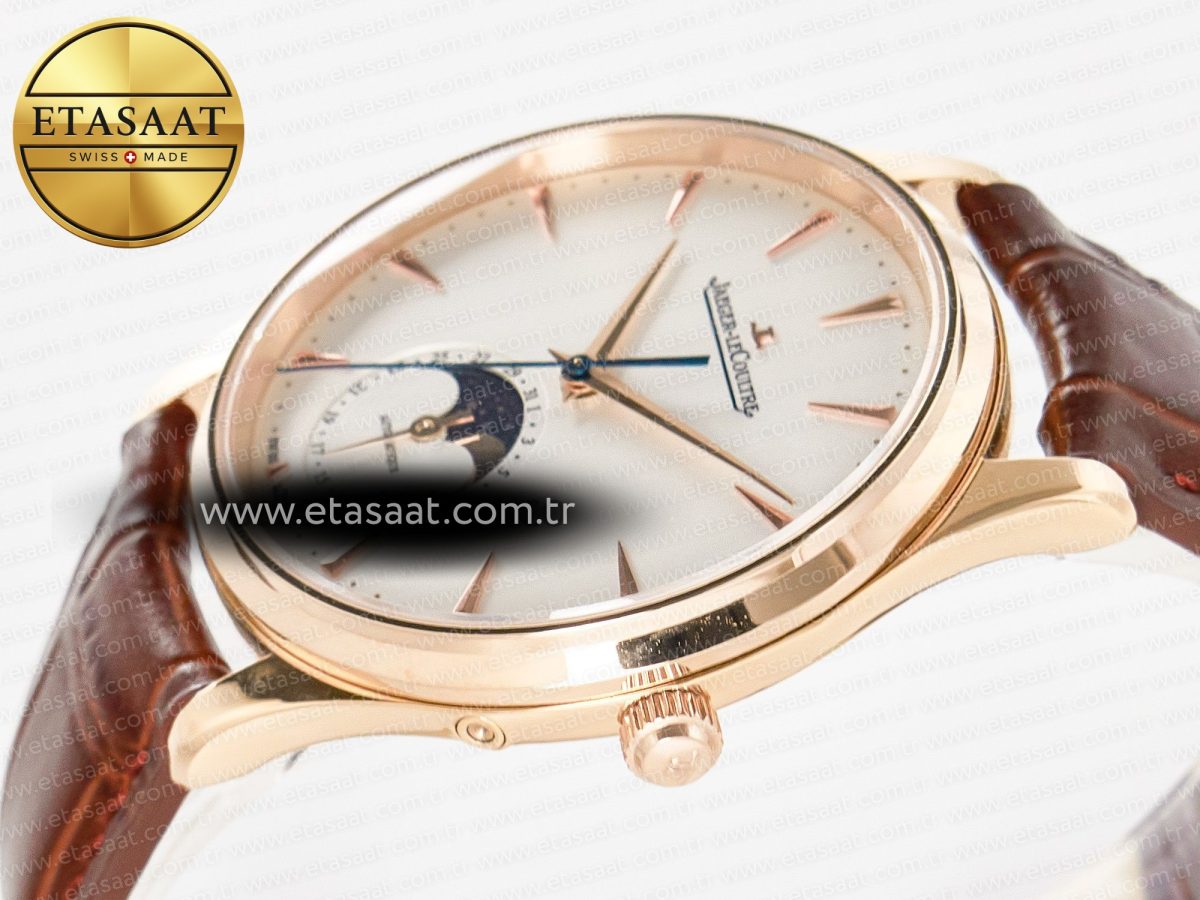 Jaeger Lecoultre Master Ultra Thin Moon RG Z+F 1:1 Best Edition White Dial on Brown Leather Strap A925 - Görsel 6